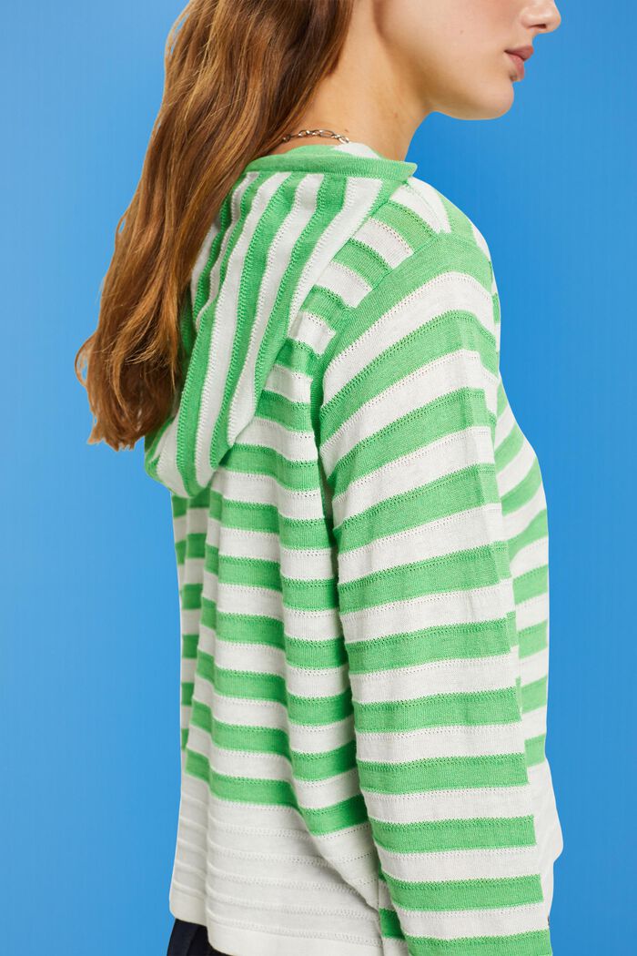 Sudadera con capucha de punto a rayas y con lino, GREEN, detail image number 2
