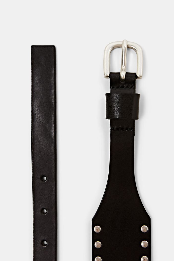 Cinturón con remaches, 100% piel auténtica, BLACK, detail image number 1