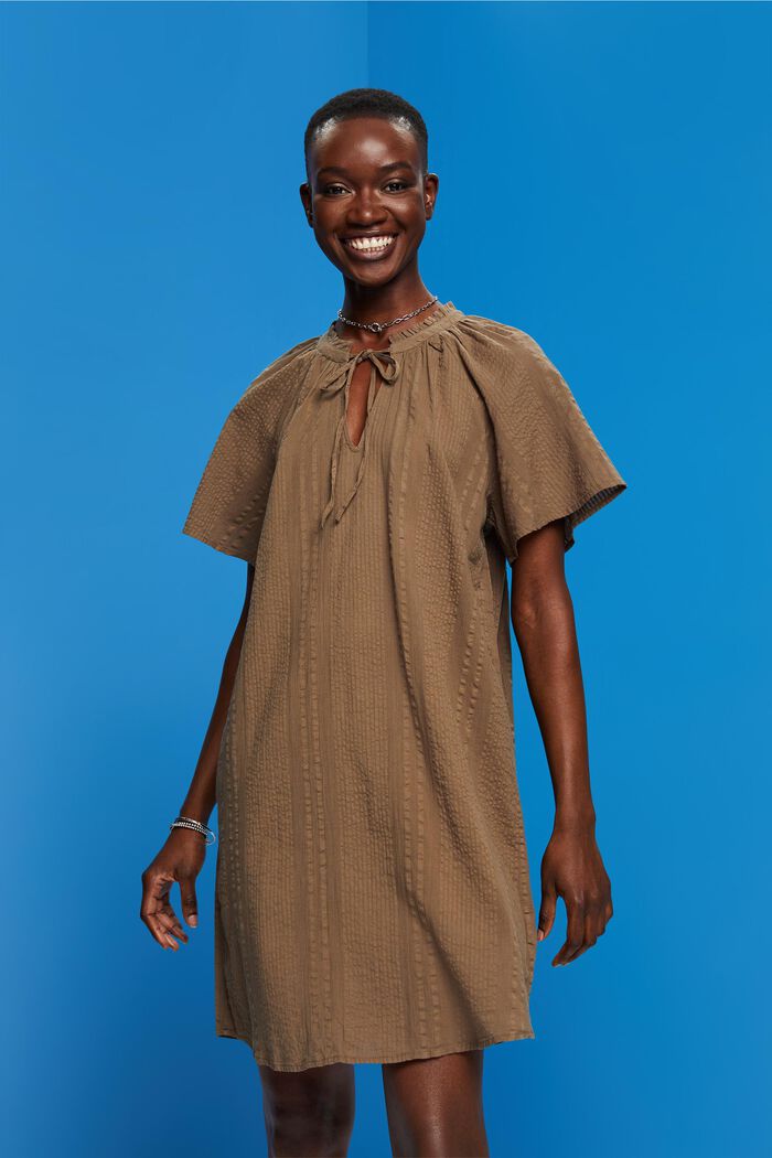 Vestido realizado en algodón con textura, KHAKI GREEN, detail image number 0