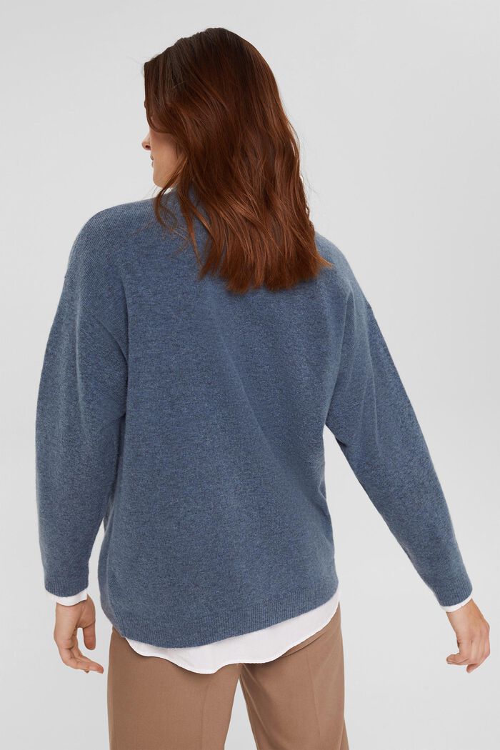 Con lana de borrego: jersey de cuello en pico, PETROL BLUE, detail image number 3