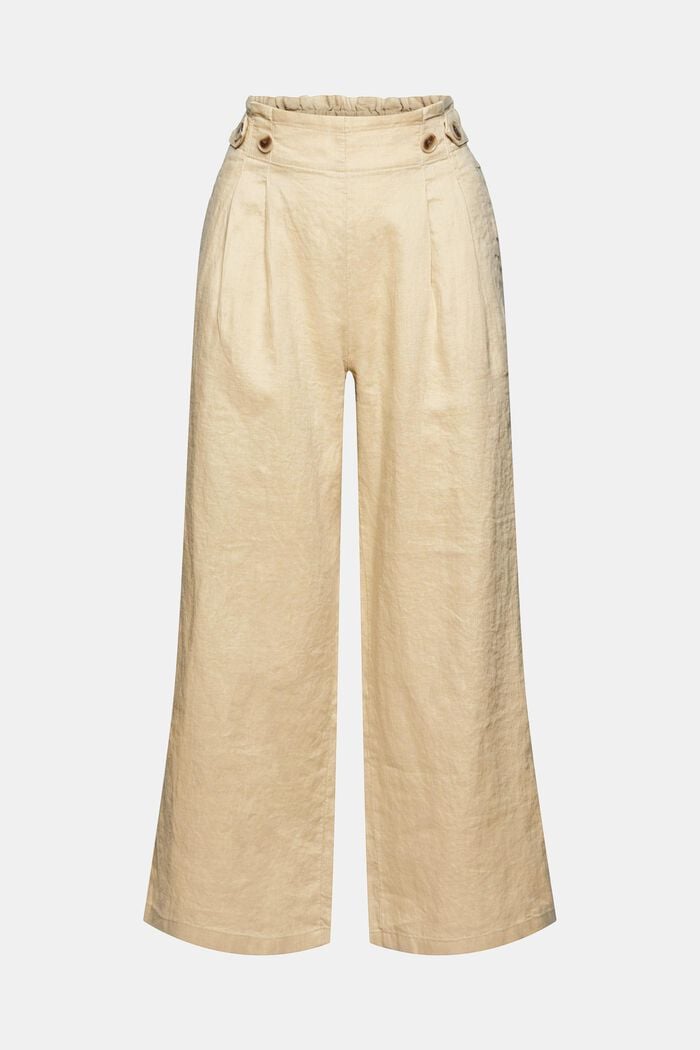 Pantalón de lino con largo tobillero, SAND, overview