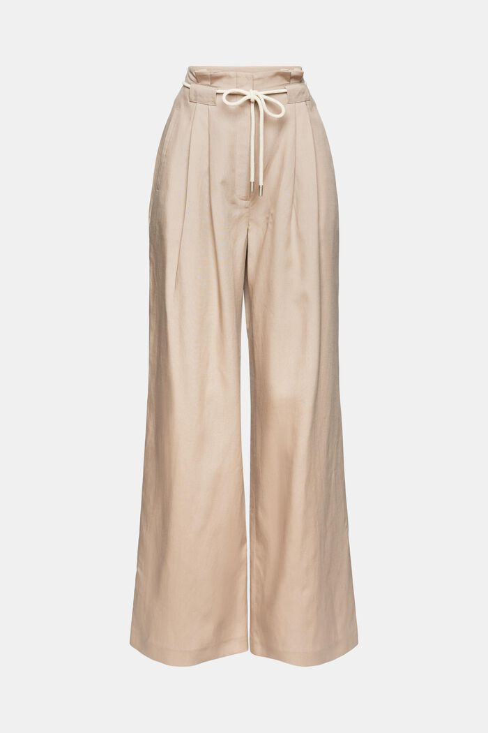 Con lino: pantalón de pernera ancha con cordón, LIGHT TAUPE, overview