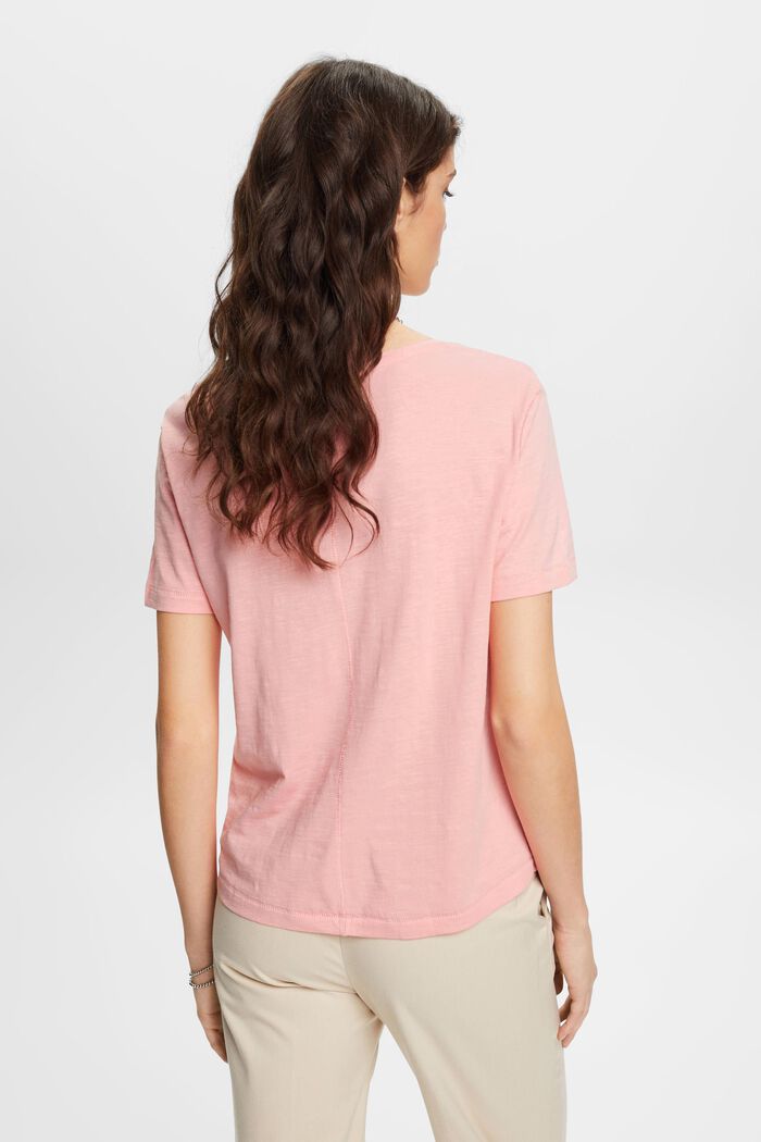 Camiseta de algodón con cuello de pico y costuras decorativas, PINK, detail image number 3