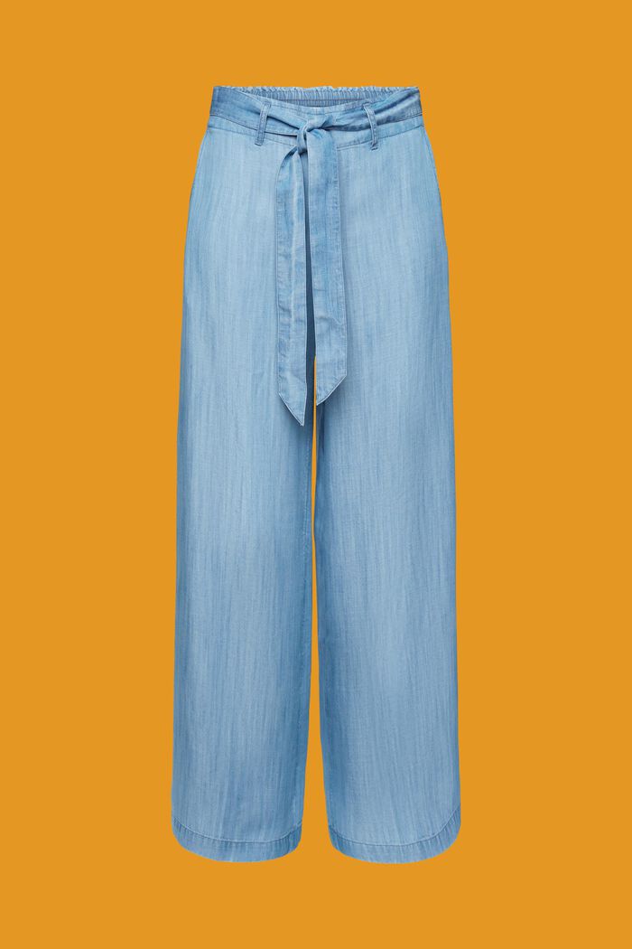Pantalones de pernera ancha con lazada en la cintura, BLUE LIGHT WASHED, detail image number 7