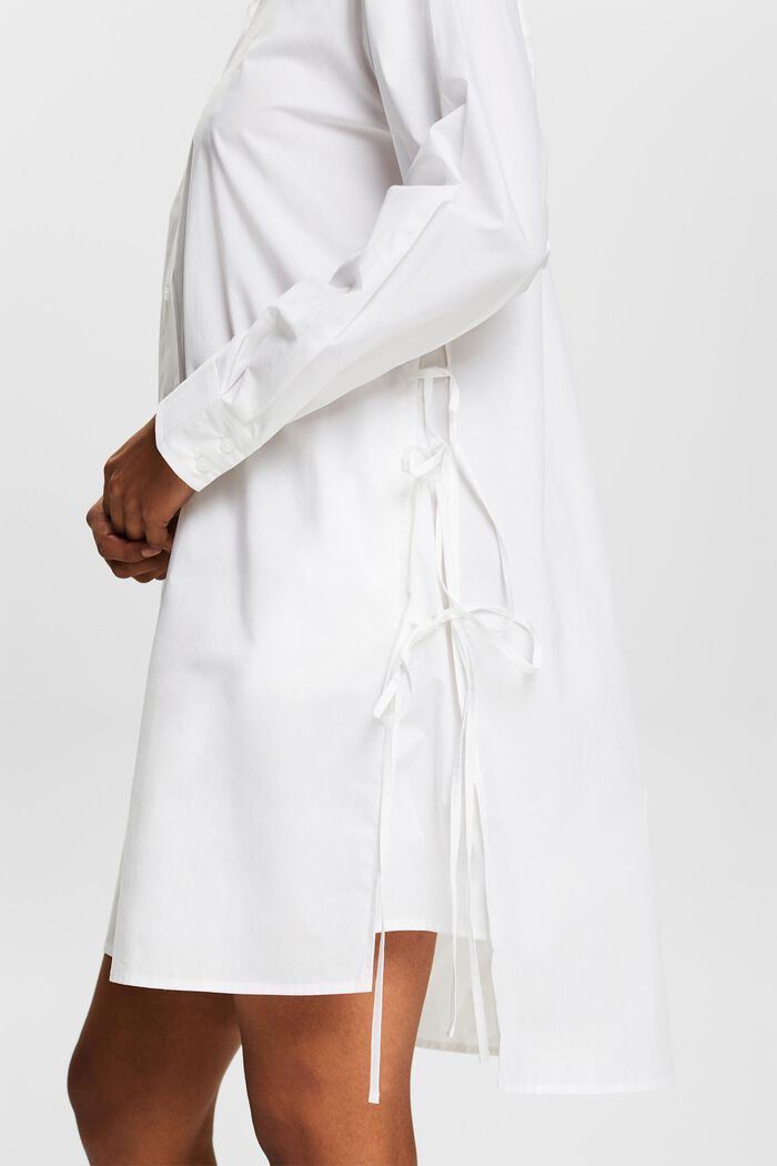 Vestido camisero de popelina con detalle anudado, WHITE, detail image number 3