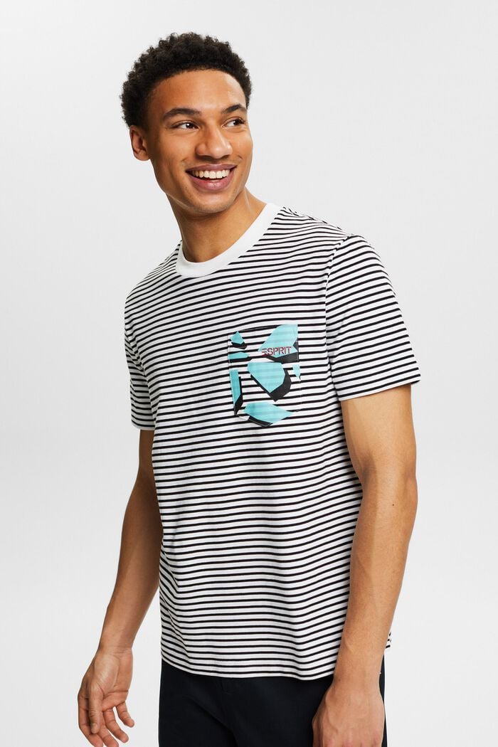 Camiseta a rayas en tejido jersey de algodón, BLACK, detail image number 0
