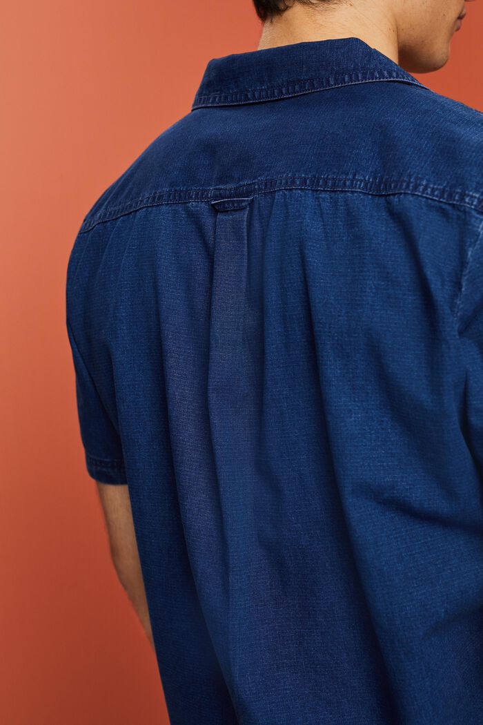 Camisa vaquera de manga corta, 100% algodón, BLUE DARK WASHED, detail image number 4