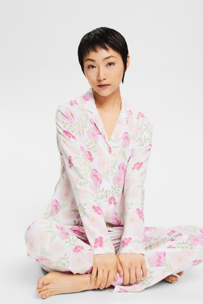 Pijama con estampado floral, LENZING™ ECOVERO™, WHITE, detail image number 0