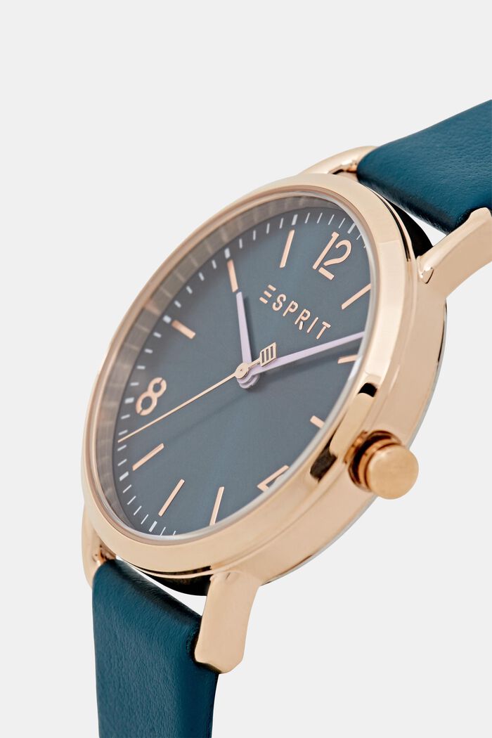 Reloj de acero inoxidable con pulsera de piel, BLUE, detail image number 1