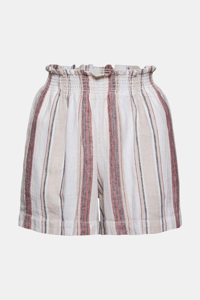 En mezcla de lino: pantalones cortos con cintura elástica, OFF WHITE, overview