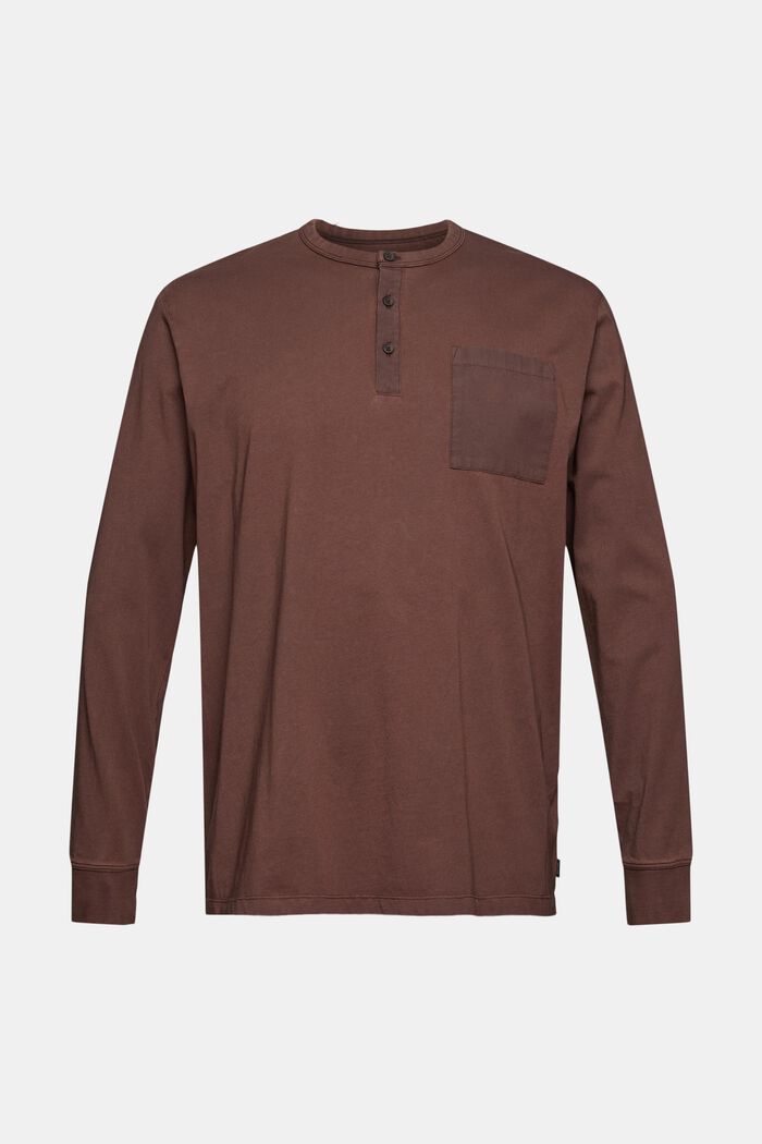 Camiseta de manga larga con botones, 100 % algodón