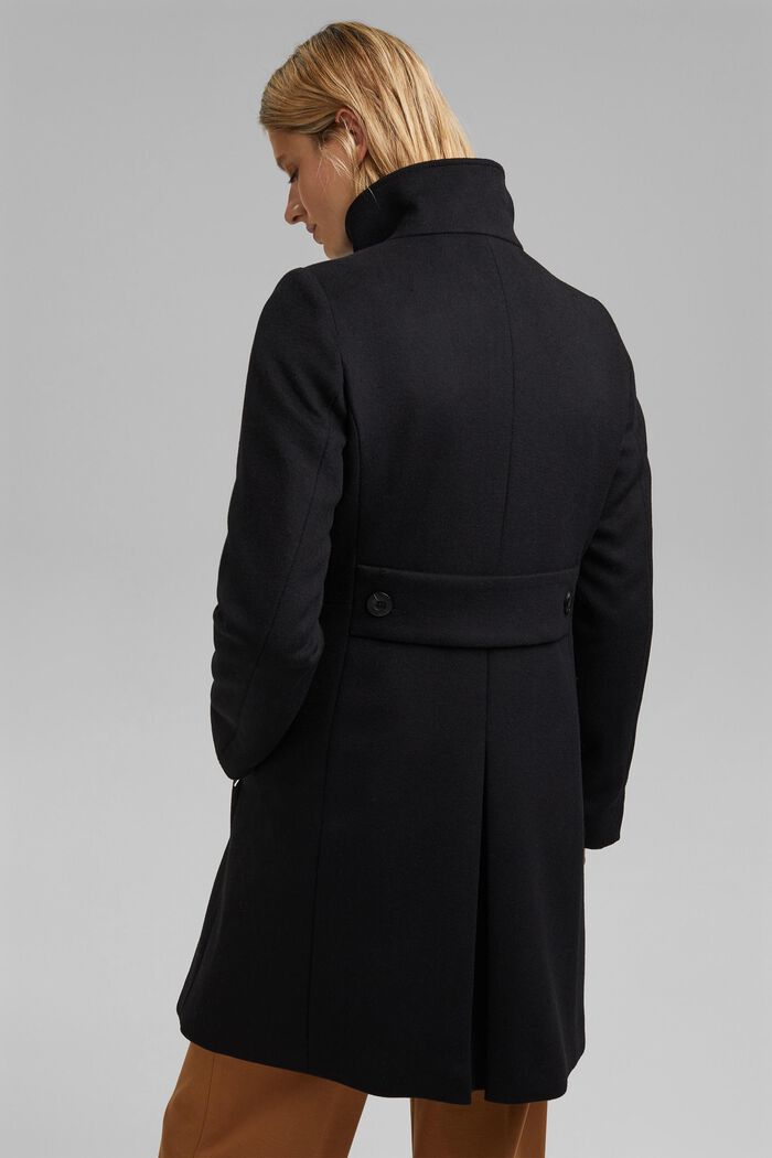 En mezcla de lana: abrigo con cuello alto, BLACK, detail image number 3