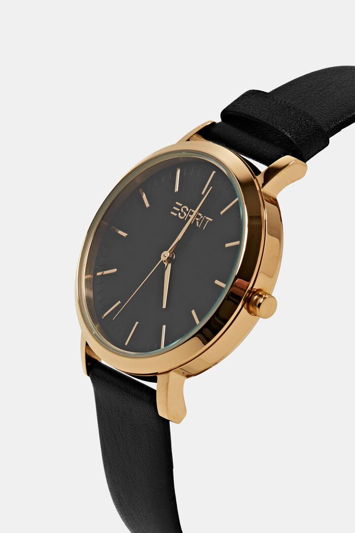 Reloj de acero inoxidable con cinta de piel, GOLD, detail image number 1