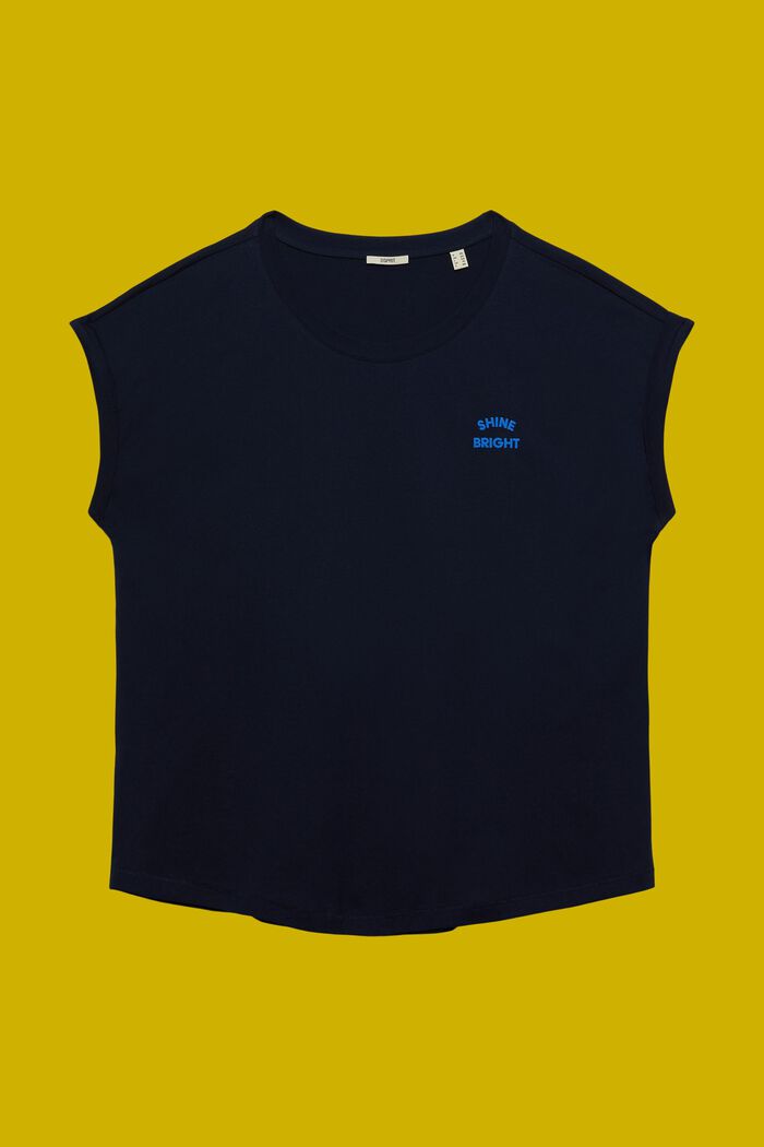 CURVY Camiseta de estampado pequeño, 100% algodón, NAVY, detail image number 5