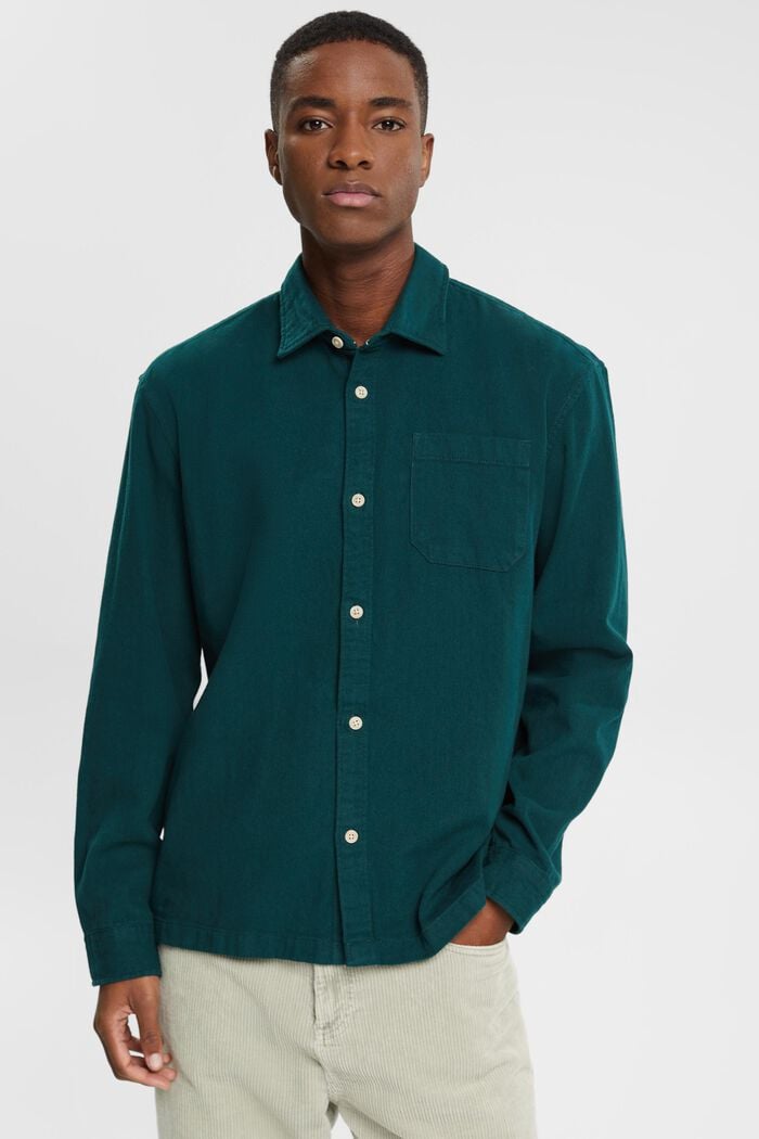 Camisa de sarga firme, DARK TEAL GREEN, detail image number 0