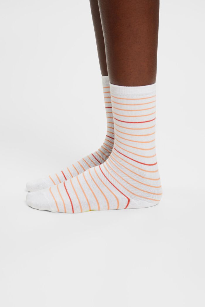 Pack de 2 pares de calcetines a rayas, algodón ecológico, WHITE/RED, detail image number 0