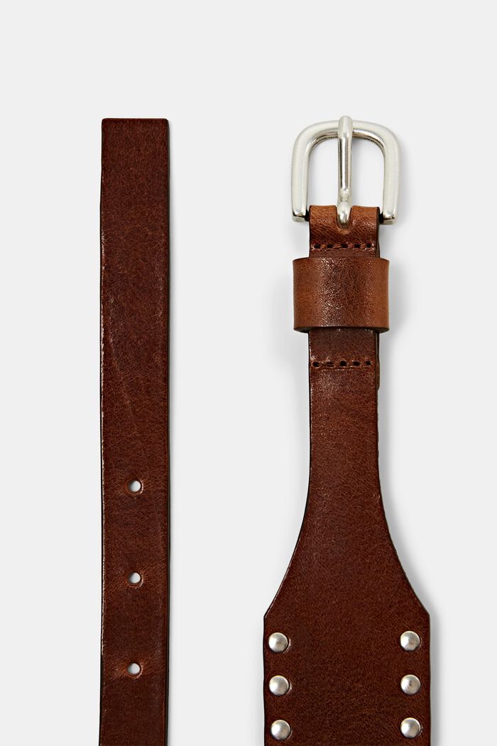 Cinturón con remaches, 100% piel auténtica, BROWN, detail image number 1