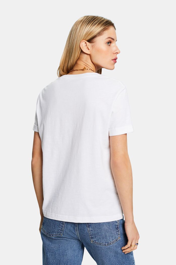 Camiseta flameada con cuello redondo, WHITE, detail image number 3