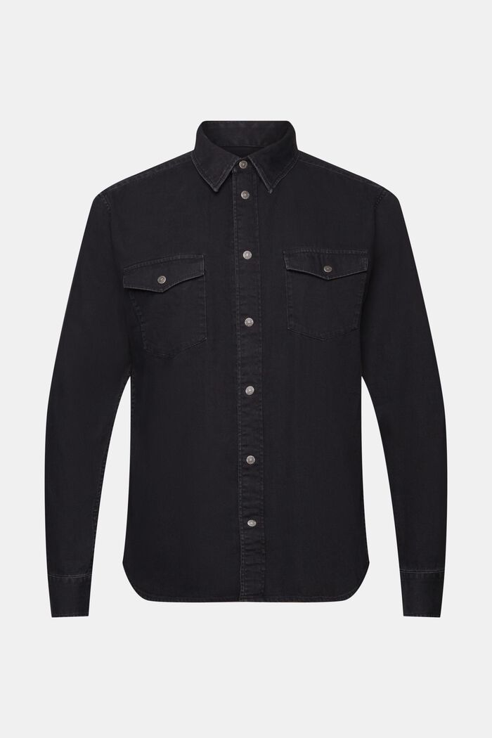 Camisa denim, 100 % algodón, BLACK DARK WASHED, detail image number 6
