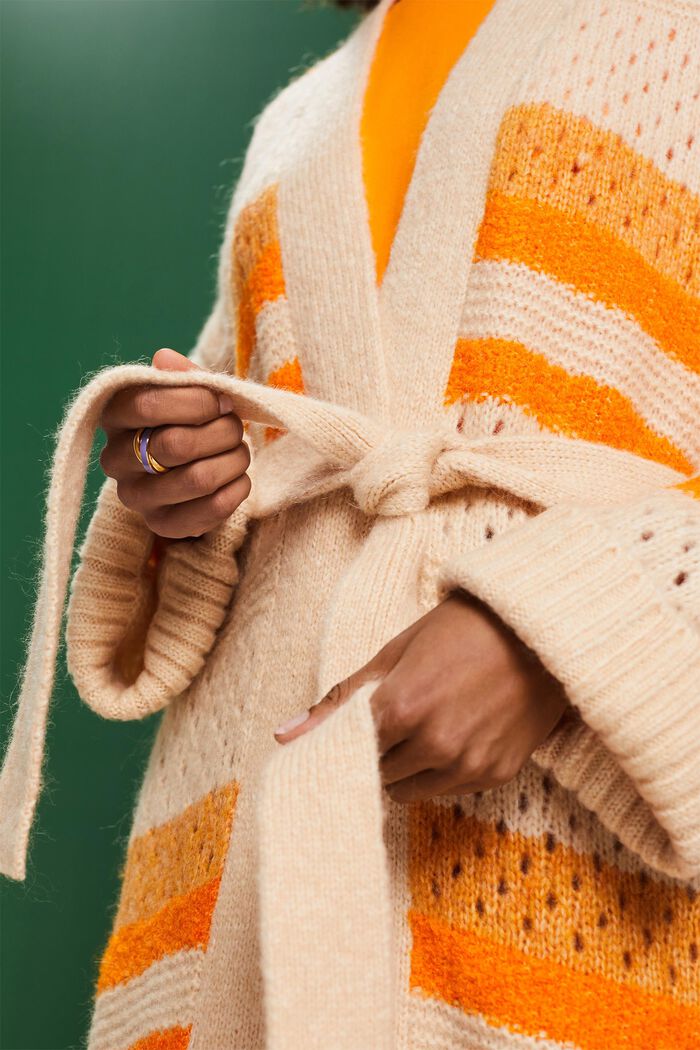 Cárdigan largo en mezcla de lana con cinturón, GOLDEN ORANGE, detail image number 3
