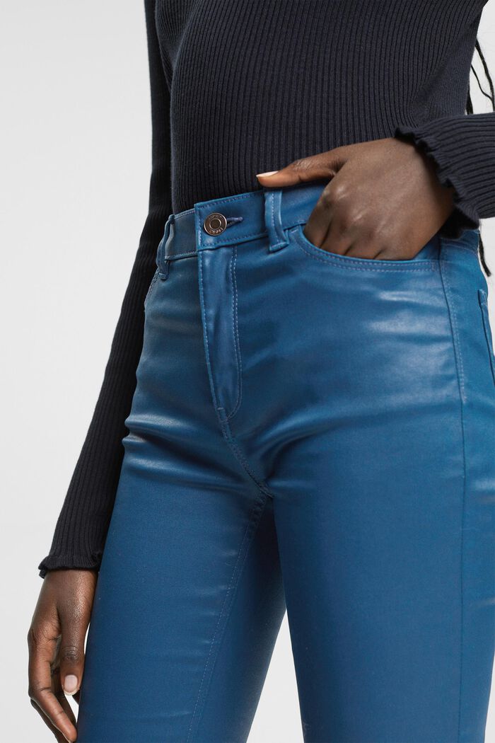 Pantalones de polipiel de tiro alto y corte ceñido, PETROL BLUE, detail image number 0
