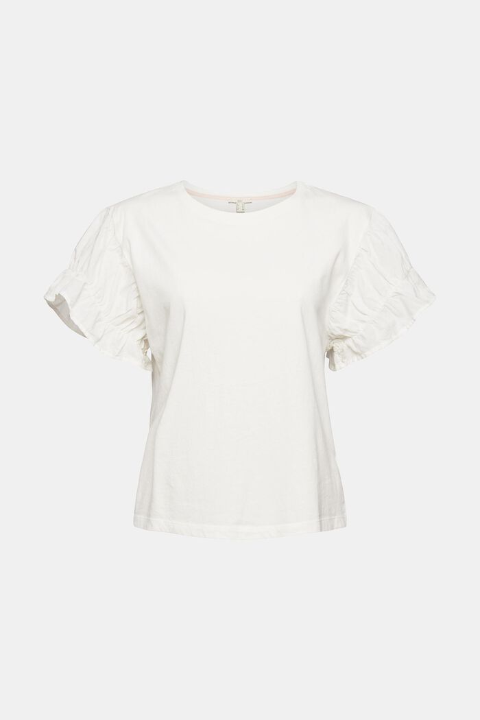 Camiseta con mangas avolantadas, algodón ecológico, OFF WHITE, overview
