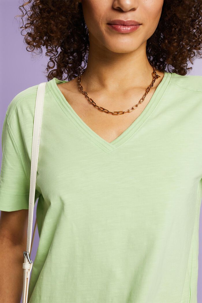 Camiseta de tejido jersey con cuello en pico, LIGHT GREEN, detail image number 2