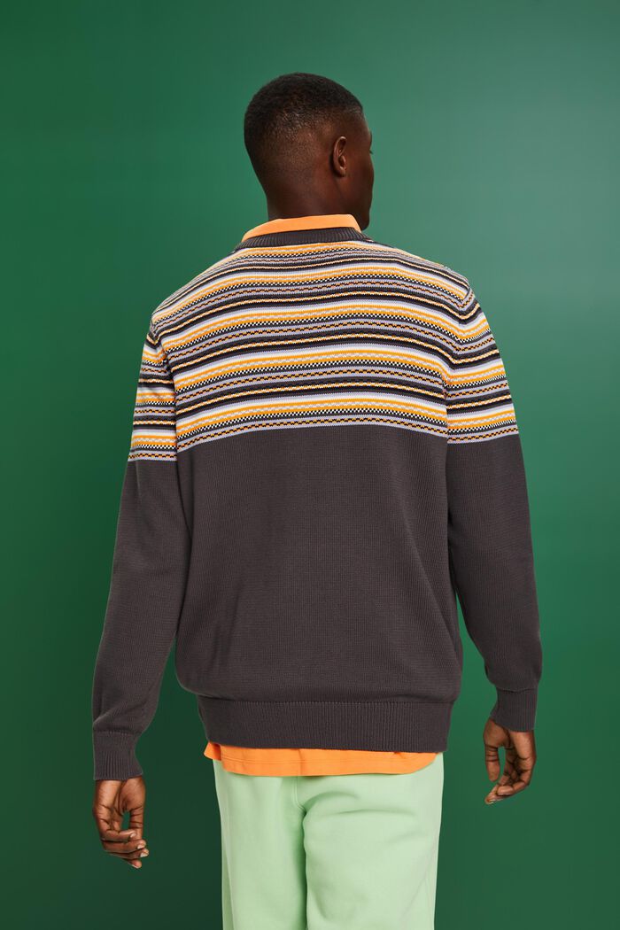 Jersey de algodón jacquard con cuello redondo, DARK GREY, detail image number 3