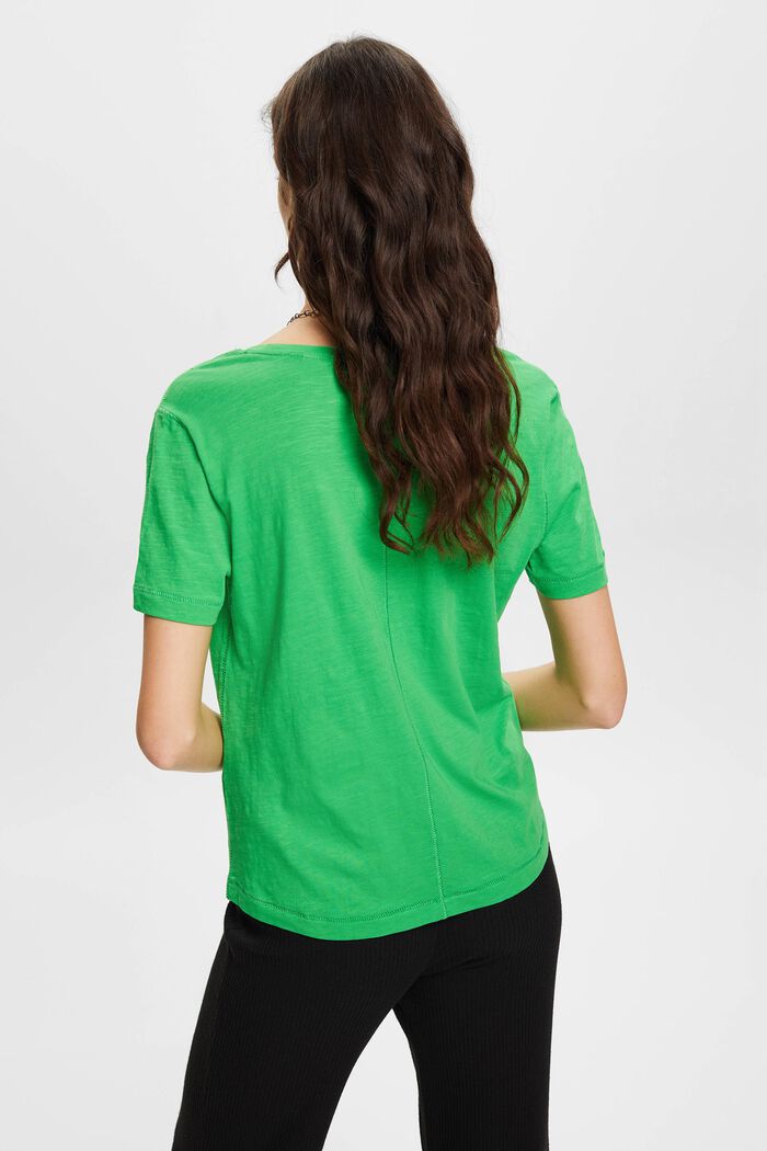 Camiseta de algodón con cuello de pico y costuras decorativas, GREEN, detail image number 3