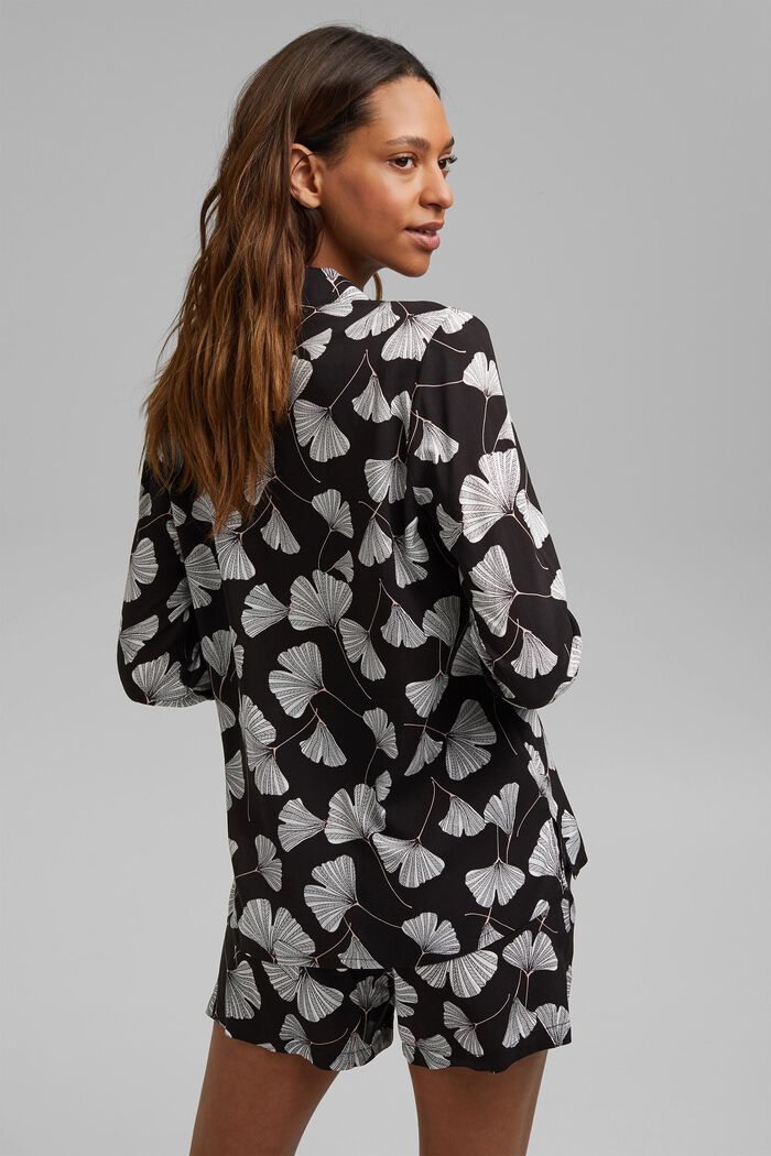 Pijama con estampado de hojas de ginkgo, LENZING™ ECOVERO™, BLACK, detail image number 2