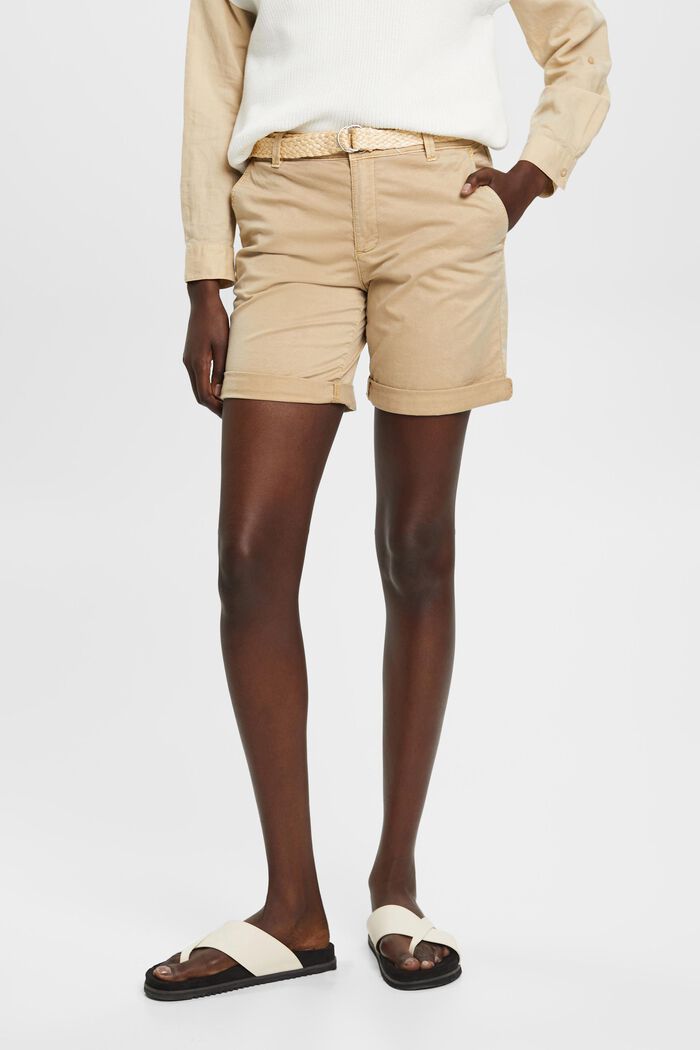 Pantalones cortos con cinturón trenzado de rafia extraíble, SAND, detail image number 0