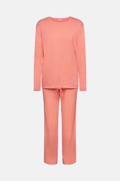 Pijama de algodón con estampado allover, CORAL, overview