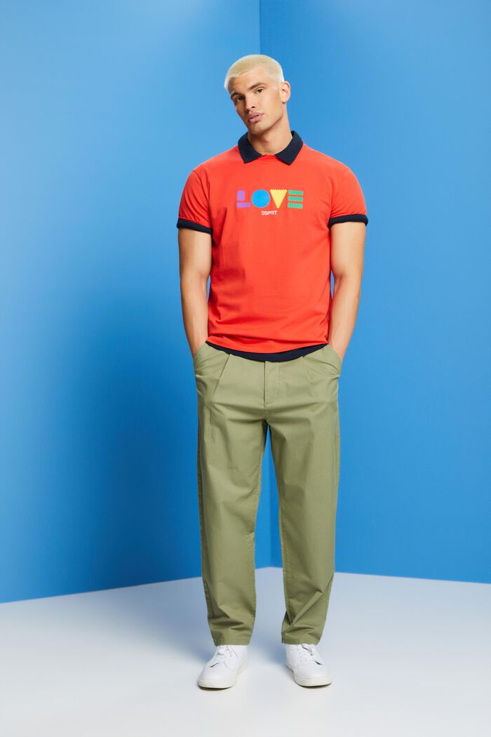 Camiseta de algodón ecológico con estampado geométrico, ORANGE RED, detail image number 5