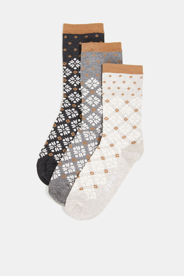 Paquete de 3 calcetines gruesos de punto con diseño noruego, GREY/BEIGE, detail image number 0