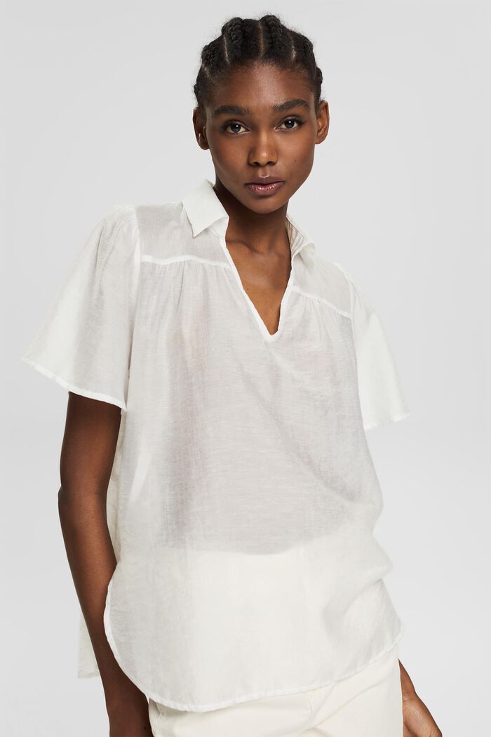 Con lino: blusa ligera, OFF WHITE, overview