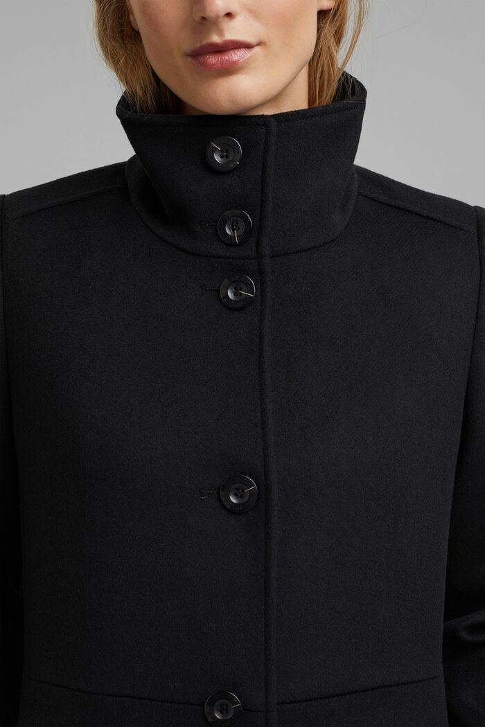 En mezcla de lana: abrigo con cuello alto, BLACK, detail image number 2