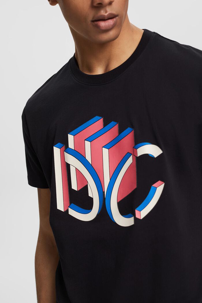 Camiseta de jersey con estampado geométrico 3D del logotipo, BLACK, detail image number 1