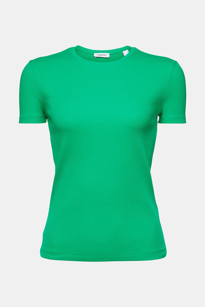 Camiseta de cuello ceñido en jersey de algodón, GREEN, detail image number 6