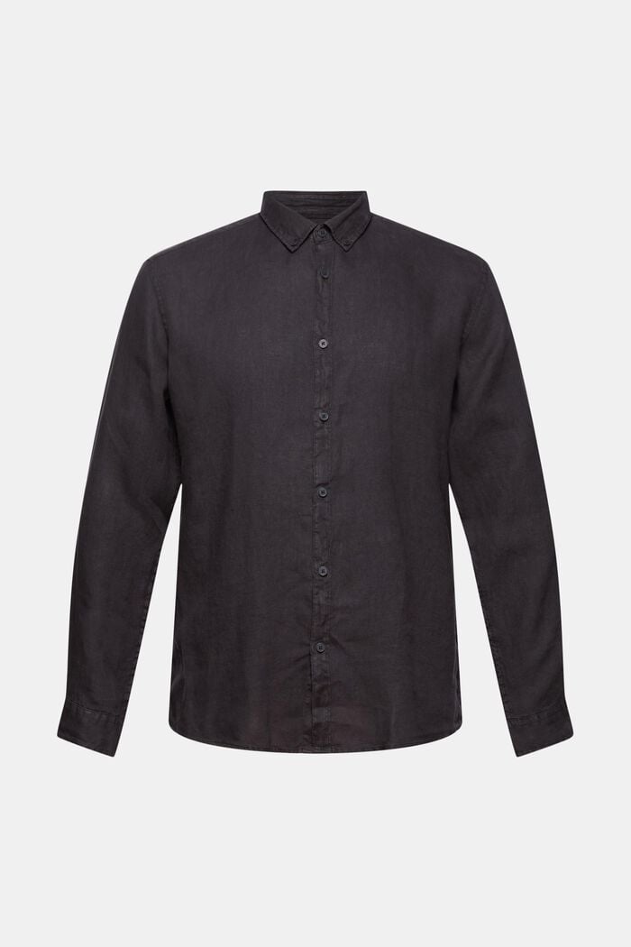 Camisa de cuello abotonado en 100% lino, BLACK, detail image number 0