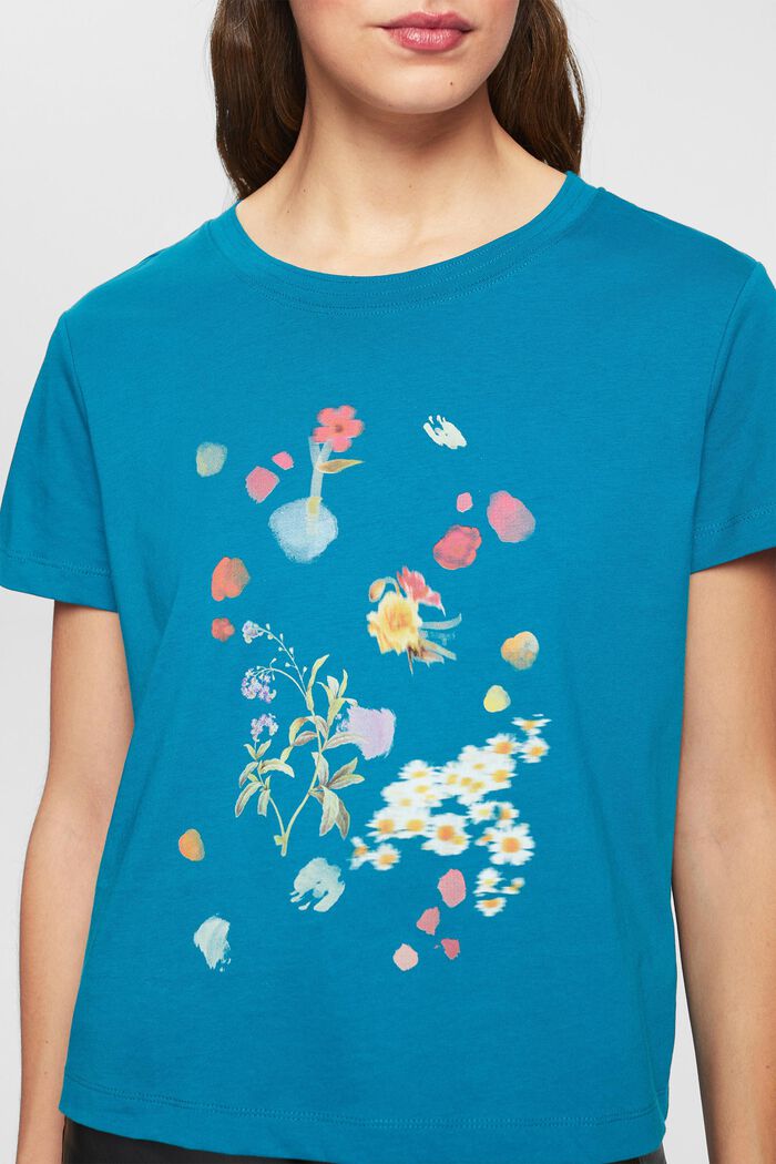 Camiseta con estampado de flores, TEAL BLUE, detail image number 2