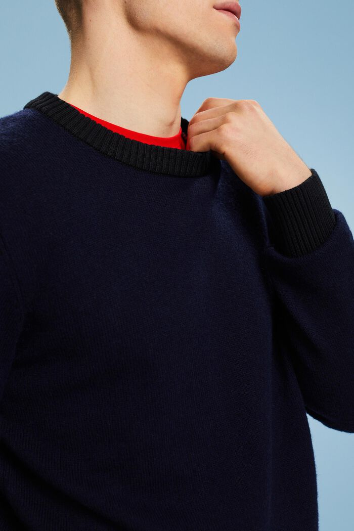 Jersey de cuello redondo en mezcla de lana, NAVY, detail image number 3