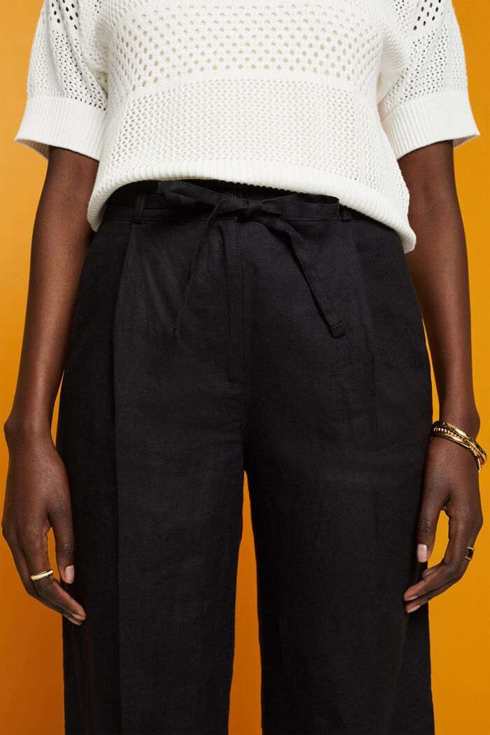 Pantalones de lino con pernera ancha, BLACK, detail image number 2