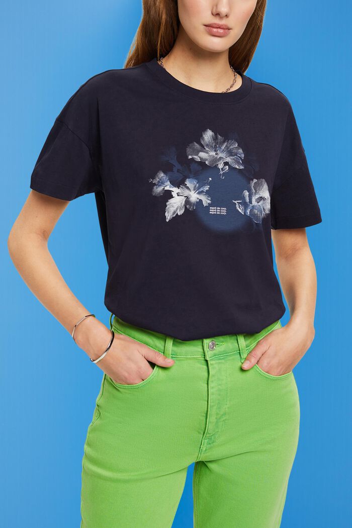 Camiseta de algodón con estampado, NAVY, detail image number 4