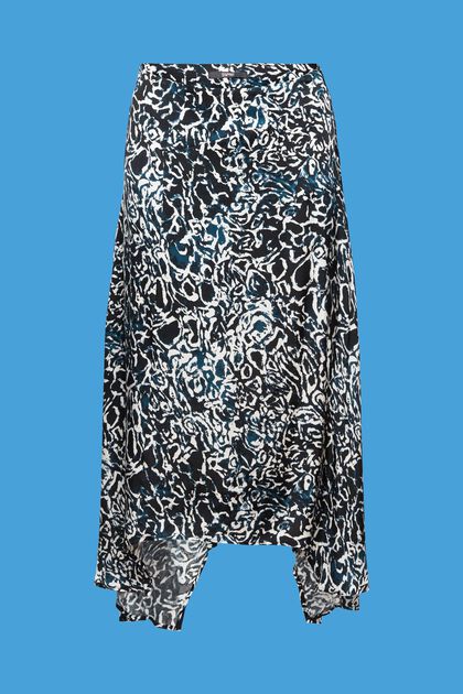 Falda asimétrica de satén con estampado allover