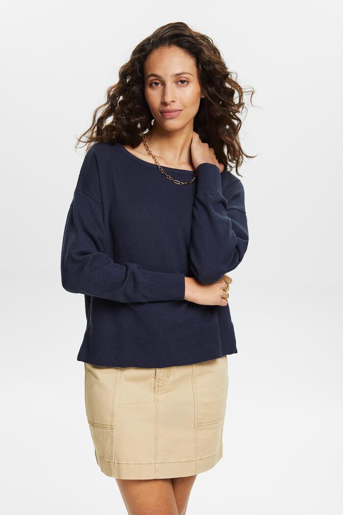 Jersey de algodón y lino, NAVY, detail image number 0