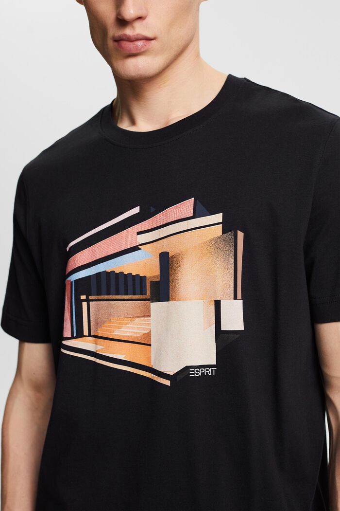 Camiseta con estampado geométrico, BLACK, detail image number 3