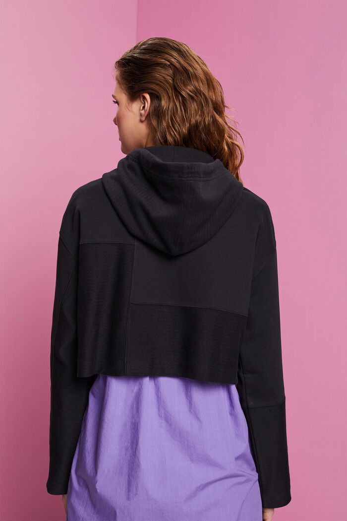 Sudadera con capucha con diseño corto y patchwork, BLACK, detail image number 3