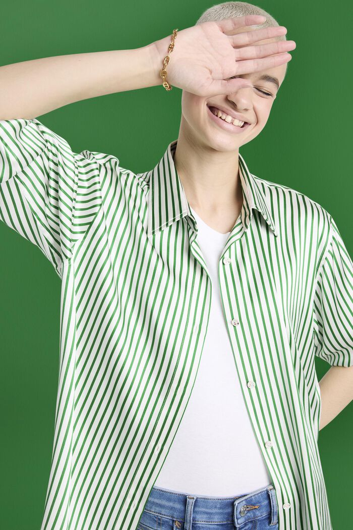 Camisa a rayas de seda charmeuse, GREEN, detail image number 2