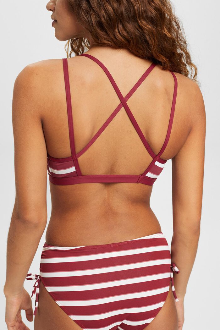 Top de bikini con relleno de rayas y tiras cruzadas, DARK RED, detail image number 3