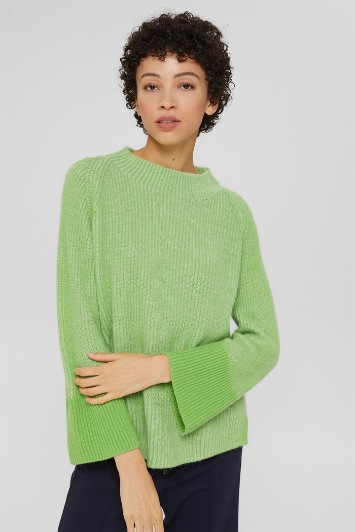 Jersey de punto acanalado en mezcla de lana con alpaca, GREEN, detail image number 0